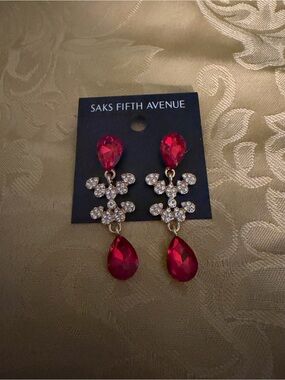 Saks Fifth Avenue Ruby Red Teardrop Crystal Drop Earrings